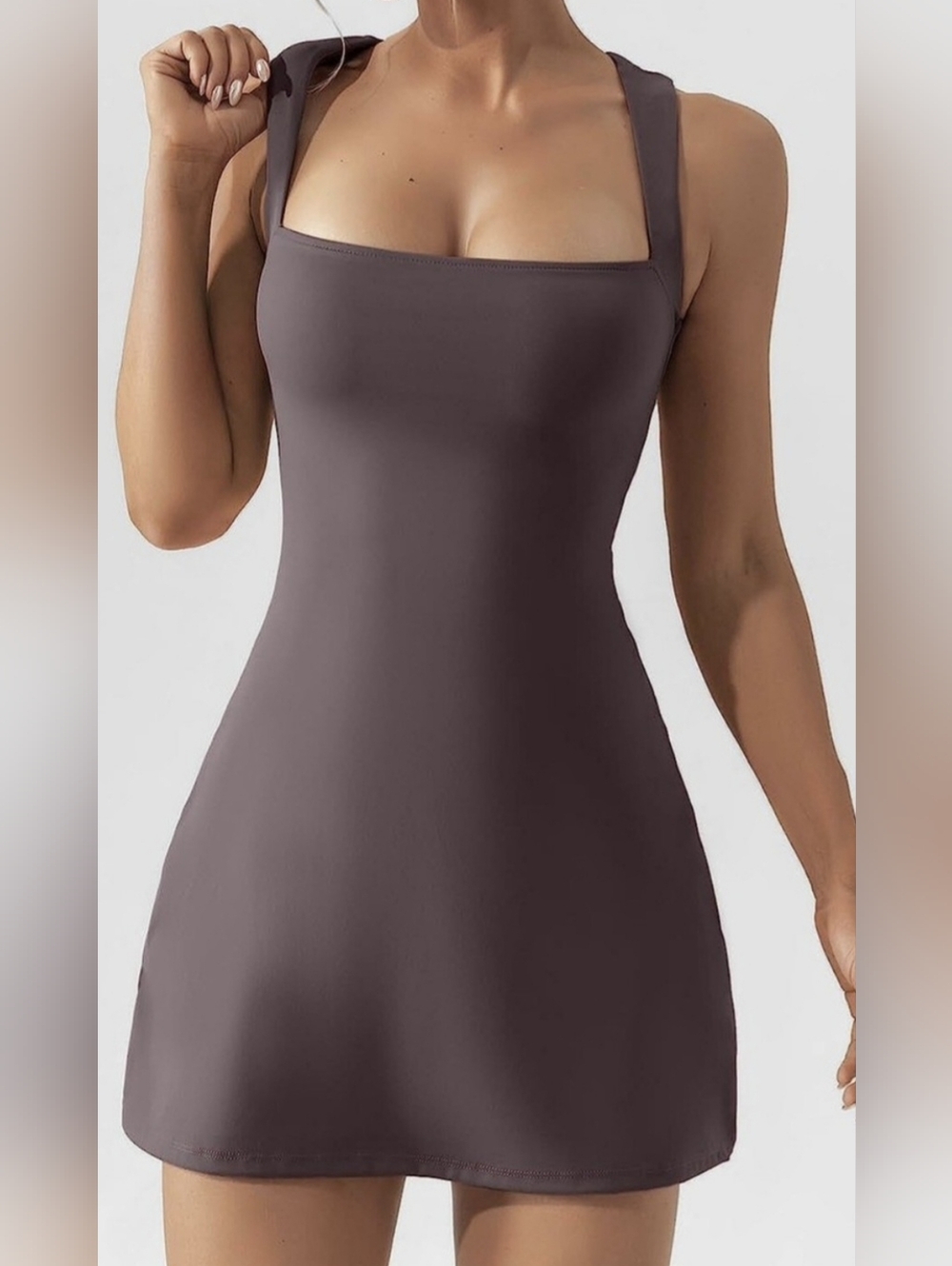 Qinsen Woman’s Square Neck Bodice Dress Sleeveless Tank Stop Stretch Flare Mini